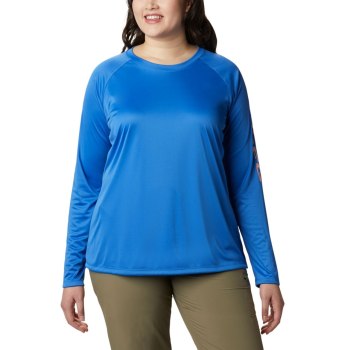 Columbia PFG Tidal II Long Sleeve Plus Size, Sudaderas Azules Coral Claro Para Mujer | 872165-POD